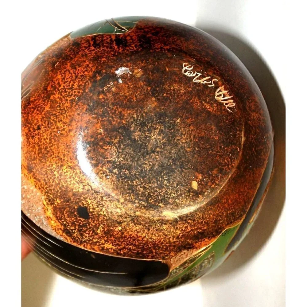 Hand Made South American Round Pottery Vase Signed Jungle Animals 7